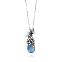 GIOVANNI RASPINI - COLLANA DONNA - Pendente Goccia Farfalle in Argento 925  e cristallo blu
