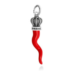 GIOVANNI RASPINI - CHARM - Corno Rosso Corona in Argento 925 e resina