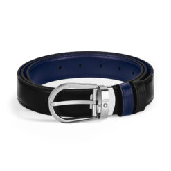 MONTBLANC - PELLETTERIA - CINTURA REVERSIBILE CON FIBBIA A FERRO DI CAVALLO 30 MM IN PELLE NERA/BLU INCHIOSTRO
