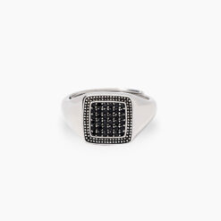 MABINA - Anello chevalier con pavè nero PRIMO CAPITANO