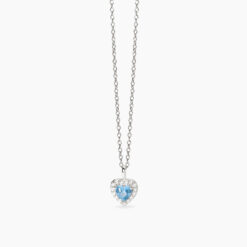 MABINA - COLLANA - Girocollo in argento con cuore in acquamarina sintetica e zirconi LOVE AFFAIR