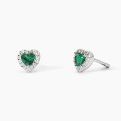 MABINA - ORECCHINI IN ARGENTO CON SMERALDI SINTETICI TAGLIO CUORE LOVE AFFAIR