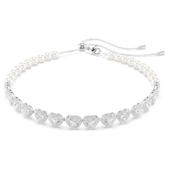 SWAROVSKI - Collana girocollo Ariana Grande x Swarovski Tennis Tagli misti, Perla di cristallo, Cuore, Bianco, Placcato rodio