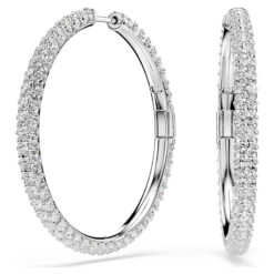 SWAROVSKI - Orecchini a cerchio Dextera Taglio Round, Bianchi, Placcato rodio