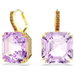 SWAROVSKI - Orecchini pendenti Millenia Taglio squadrato, Viola, Finitura oro 18K