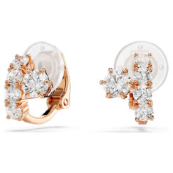 SWAROVSKI - Orecchini a clip Matrix Taglio Round, Bianchi, Finitura oro rosa 18K