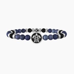 KIDULT - BRACCIALE UOMO - BRACCIALE UOMO CON DUMORTIERITE BLU, AGATA NERA E TARTARUGA TARTARUGA | RESILIENZA