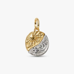 PANDORA - Charm Medallion Sole e Luna "Per Aspera Ad Astra" Argento Sterling 925, Placcatura in Oro 14k