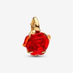 PANDORA - Disney, La Bella e la Bestia, Rosa Incantata Vetro di Murano Placcatura in Oro 14k