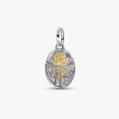PANDORA - Charm Medallion Rosa "Rosa Inter Spinas Crescit" Argento Sterling 925, Placcatura in Oro 14k