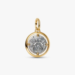 PANDORA - Charm Medallion Cupido "Amor Fati" Argento Sterling 925, Placcatura in Oro 14k