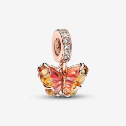 PANDORA - Charm Pendente Farfalla Vetro di Murano Arancione e Rosa