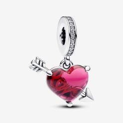 PANDORA - Charm Pendente Cuore con Freccia Vetro di Murano