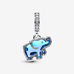 PANDORA - Charm Pendente Elefante Vetro di Murano Blu
