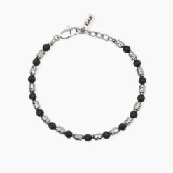 KIDULT - BRACCIALE UOMO ACCIAIO CON CUBETTI MARTELLATI E PIETRA LAVICA