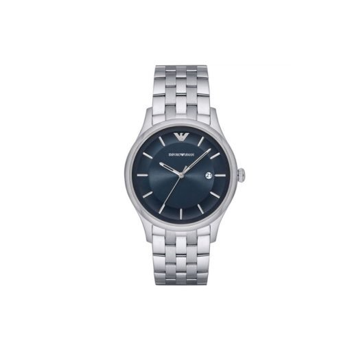 ARMANI - OROLOGIO UOMO - SOLOTEMPO CON CASSA ROTONDA E QUADRANTE BLU IN ACCIAIO INOSSIDABILE BRACCIALE CON FINITURA MISTA DI COLORE ARGENTO DATARIO CON FINESTRELLA AD ORE 3