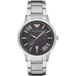 ARMANI - OROLOGIO UOMO - SOLOTEMPO CON CASSA ROTONDA E QUADRANTE NERO IN ACCIAIO INOSSIDABILE CON FINITURA MISTA DI COLORE ROSÈ GOLD