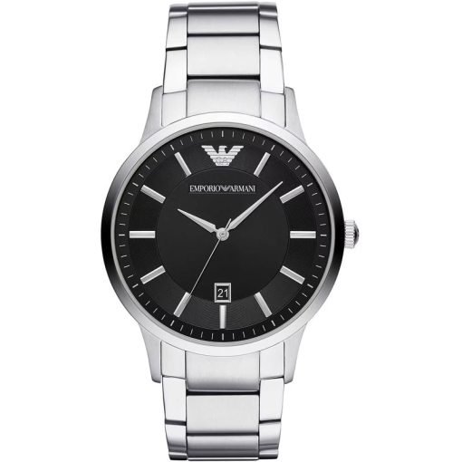 ARMANI - OROLOGIO UOMO - SOLOTEMPO CON CASSA ROTONDA E QUADRANTE NERO IN ACCIAIO INOSSIDABILE CON FINITURA MISTA DI COLORE ARGENTO