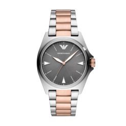 ARMANI - OROLOGIO UOMO - SOLOTEMPO EMPORIO ARMANI ACCIAIO INOX BICOLORE ARGENTO ORO ROSA QUADRANTE GRIGIO