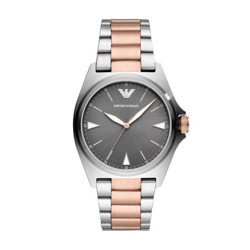 ARMANI - OROLOGIO UOMO - SOLOTEMPO EMPORIO ARMANI ACCIAIO INOX BICOLORE ARGENTO ORO ROSA QUADRANTE GRIGIO
