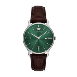 ARMANI - Orologio in pelle marrone a tre lancette con data - AR11672