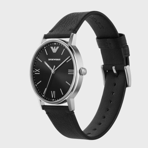 ARMANI - OROLOGIO UOMO - SOLOTEMPO A TRE SFERE CON CINTURINO IN PELLE NERA - immagine 2