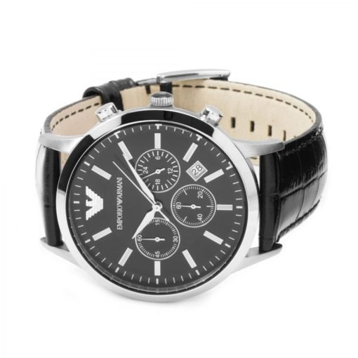 ARMANI - OROLOGIO UOMO - CRONOGRAFO COLLEZIONE RENATO FALL 10 QUADRANTE NERO E CINTURINO IN PELLE - immagine 2