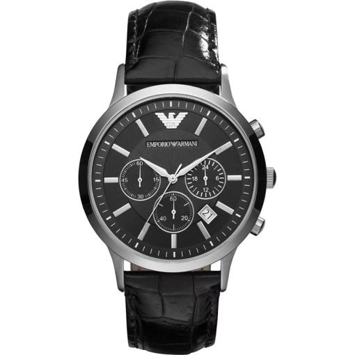 ARMANI - OROLOGIO UOMO - CRONOGRAFO COLLEZIONE RENATO FALL 10 QUADRANTE NERO E CINTURINO IN PELLE