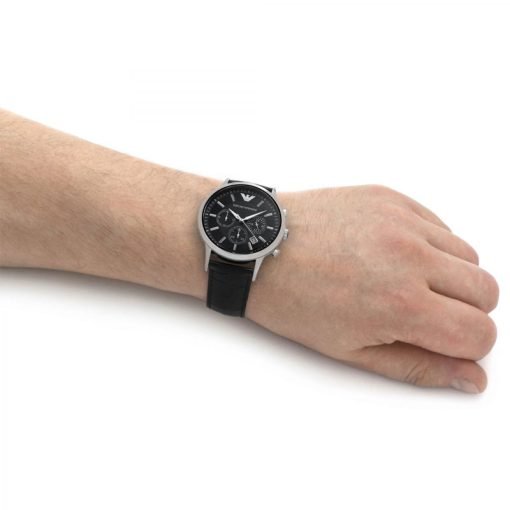 ARMANI - OROLOGIO UOMO - CRONOGRAFO COLLEZIONE RENATO FALL 10 QUADRANTE NERO E CINTURINO IN PELLE - immagine 4