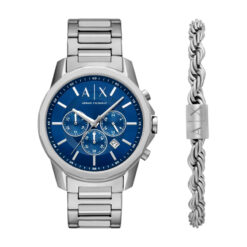 ARMANI EXCHANGE - Set Orologio Cronografo 44mm Quadrante Blu con Bracciale in Acciaio