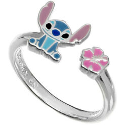DISNEY - Anello in Argento 925 Disney Stitch e due Fiori