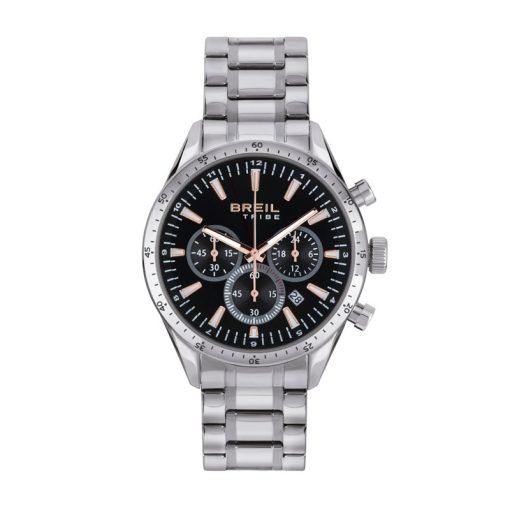 TRIBE by BREIL - OROLOGIO UOMO - JATO CHRONO GENT 42 MM QUADRANTE QUADRANTE NERO ELEMENTI IN ACCIAIO COLOR ORO ROSA  CASSA E BRACCIALE IN ACCIAIO BILUX