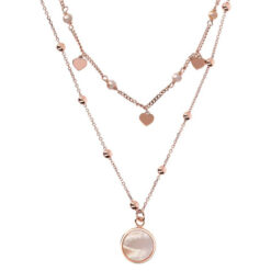 BRONZALLURE - Collana doppio filo con cuori pendenti e madreperla