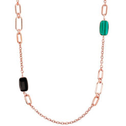 BRONZALLURE - Collana variegata lunga rose gold con catena rolò e pietre naturali
