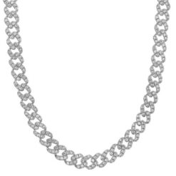 BRONZALLURE - Collana Girocollo Golden Catena Grumetta Squadrata con Pavé di Cubic Zirconia Bianca