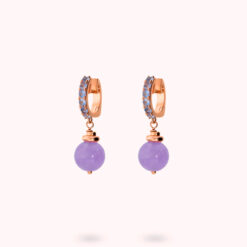 BRONZALLURE - Orecchini con cubic zirconia e ciondolo sferico con quarzite viola