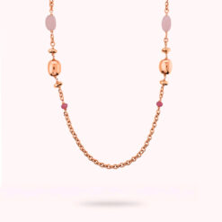 BRONZALLURE - Collana lunga con pepite lucide e pietre naturali di quarzite rosa