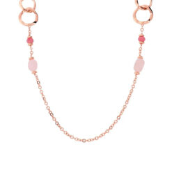 BRONZALLURE - Collana Lunga con Maglie ad Anelli e Quarzite Rosa