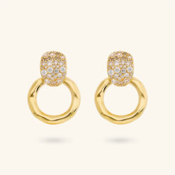 ETRUSCA - Orecchini Pendenti ad Anello Martellati con Pavé di Cubic Zirconia