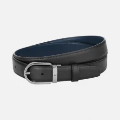 MONTBLANC - PELLETTERIA - Cintura reversibile in pelle nera/blu 30 mm con fibbia a ferro di cavallo
